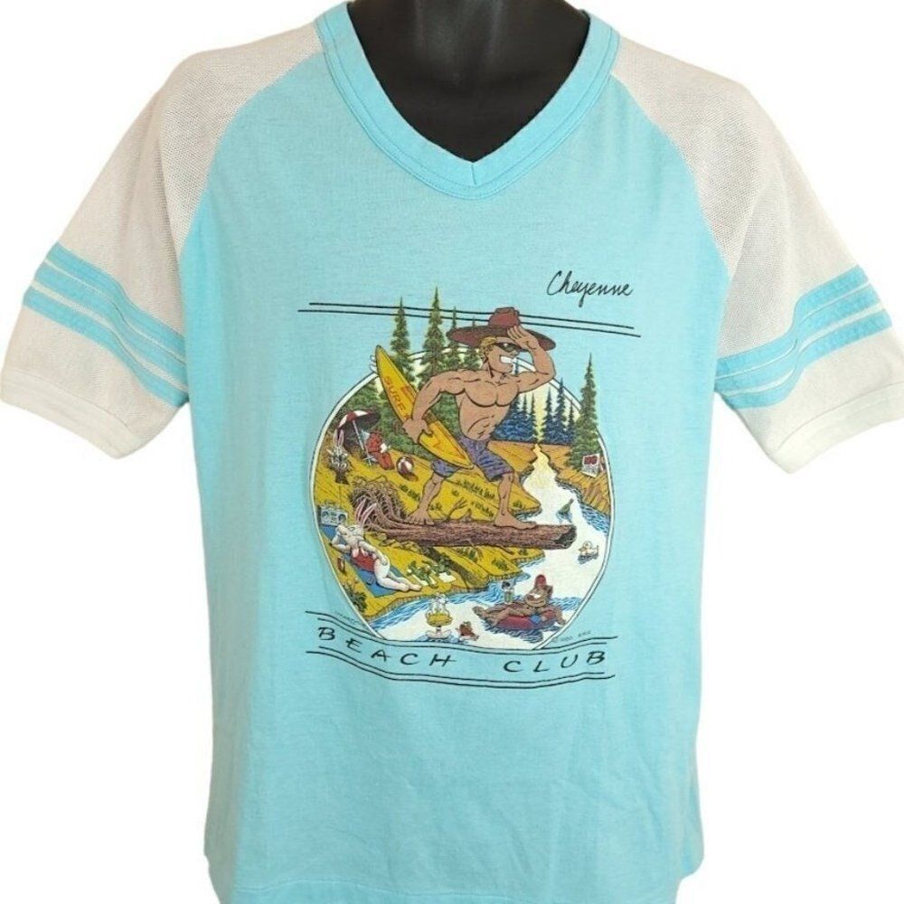 Cheyenne Beach Club T Shirt Vintage 80s Surfing Nature Tee Made In USA Mens